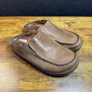 Olukai Kids‎ Leather Moloa Slipper Loafers Shoes Brown Size K5.5/US EUR 37.5